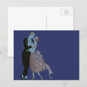 Vintage Art Deco Jonggehuwden, Verliefde Huwelijks Briefkaart