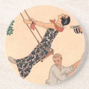 Vintage Art Deco Liefde, De Schommel door George B Zandsteen Onderzetter