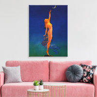 Vintage Art Deco Maan Godin Hemelse Kunst