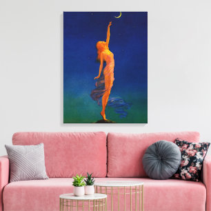 Vintage Art Deco Maan Godin Hemelse Kunst Canvas Afdruk