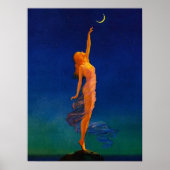 Vintage Art Deco Maan Godin Hemelse Kunst Poster (Voorkant)