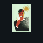 Vintage Art Deco, Man met cocktail in de zon Canvas Afdruk<br><div class="desc">Illustratie van drankjes uit het verleden met een gelukkige, grijnzende man die een leuk en verfrissend zomercocktail of -frisdrank drinkt terwijl de zon schijnt. Een grote glimlach met heldere witte tanden! Geniet van je zonnige vakantie! Proost!</div>