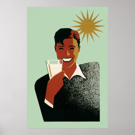 Vintage Art Deco, Man met Cocktail in de Zon Poster (Voorkant)