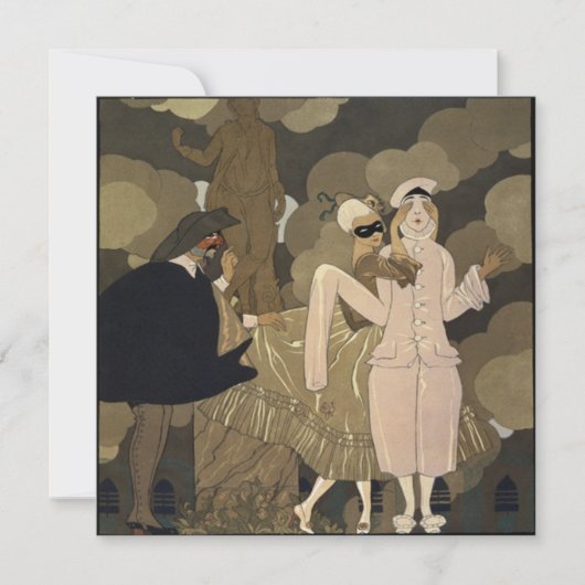 Vintage Art Deco Maskerade Kostuumfeest Kaart (Voorkant)
