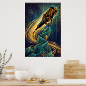 Vintage Art Deco Microphone Music Gold & Teal Poster (Keuken)