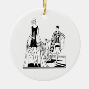 Vintage Art Deco mode dames op het strand Keramisch Ornament
