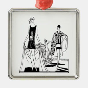 Vintage Art Deco mode dames op het strand Metalen Ornament