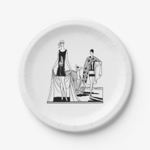 Vintage Art Deco mode dames op het strand Papieren Bordje