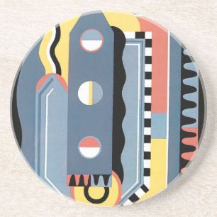 Vintage Art Deco Pochoir Jazz Geometrische Patrone Zandsteen Onderzetter