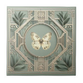 Vintage Art Deco Sage Green Botanical Butterfly Tegeltje (Voorkant)