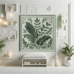 Vintage Art Deco Sage Green Leaf Botanical Design  Tegeltje