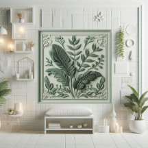 Vintage Art Deco saliegroen blad botanisch ontwerp