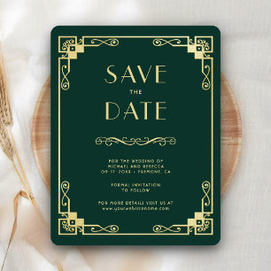 Vintage Art Deco Smaragdgroene Gouden Trouwfoto Save The Date