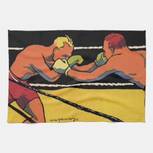 Vintage Art Deco sport boksen, boksers slaan Theedoek