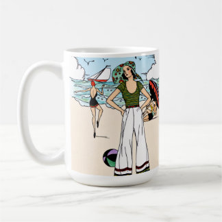 Vintage Art Deco strandillustratie 1920s kust Koffiemok