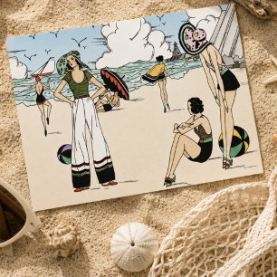 Vintage Art Deco strandillustratie jaren 20 kust Briefkaart