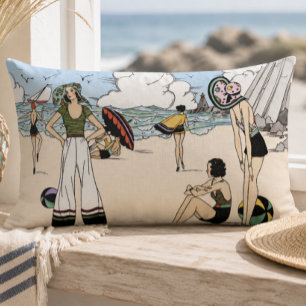 Vintage Art Deco strandillustratie jaren 20 Kust Kussen