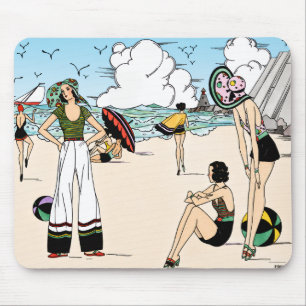Vintage Art Deco strandillustratie jaren 20 kust Muismat