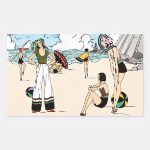 Vintage Art Deco strandillustratie jaren 20 kust Rechthoekige Sticker