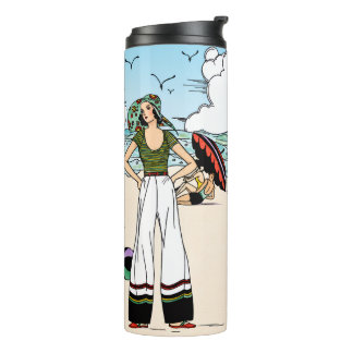 Vintage Art Deco strandillustratie jaren 20 kust Thermosbeker