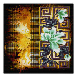 Vintage Art Deco Vervuild Asiatisch Bloemmotief De Perfect Poster