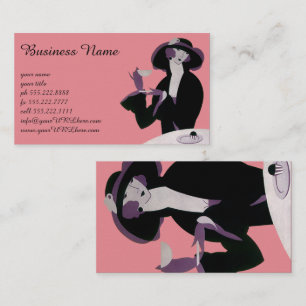 Vintage Art Deco vrouw, Afternoon Tea en Cupcake Visitekaartje