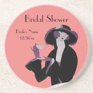 Vintage Art Deco vrouw, Afternoon Tea en Cupcake Zandsteen Onderzetter