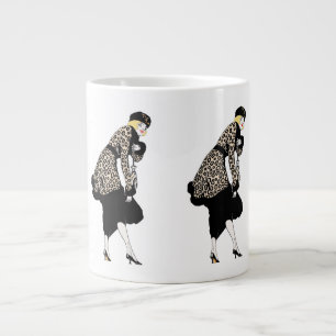 Vintage Art Deco-vrouw in jasje met luipaardprint Grote Koffiekop