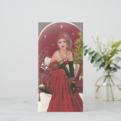 Vintage Art Deco Vrouw Kerstmis Feestdagenkaart (Staand voorkant)