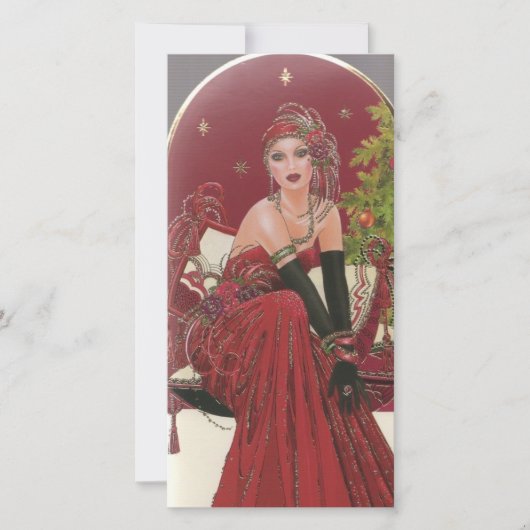Vintage Art Deco Vrouw Kerstmis Feestdagenkaart (Voorkant)