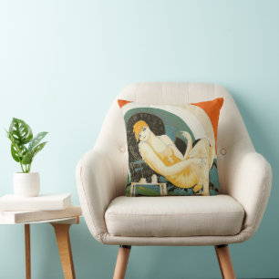 Vintage Art Deco Vrouw Liggend op Bank, Chompre Kussen