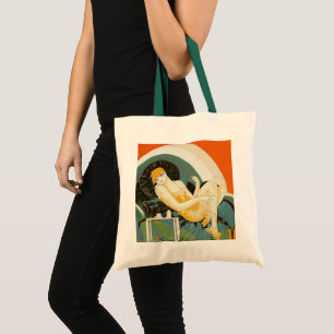 Vintage Art Deco vrouw liggend op bank, Chompre Tote Bag