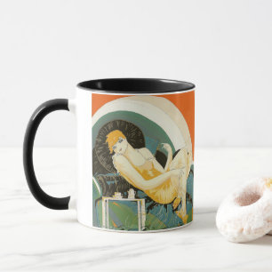 Vintage Art Deco vrouw, liggend op een bank, Chomp Mok