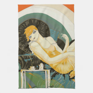 Vintage Art Deco vrouw, liggend op een bank, Chomp Theedoek