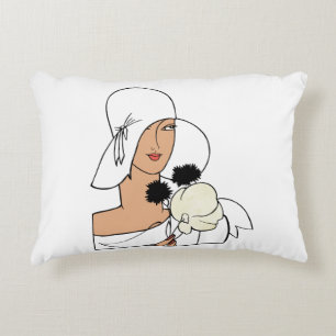 Vintage Art Deco vrouw met bloemen en hoed C Decoratief Kussen