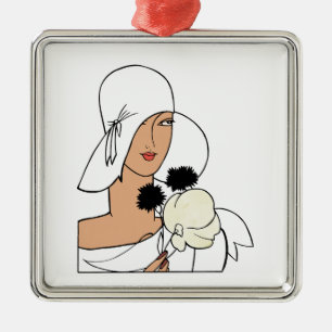 Vintage Art Deco vrouw met bloemen en hoed C Metalen Ornament