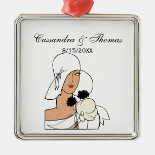 Vintage Art Deco vrouw met bloemen en hoed C Metalen Ornament