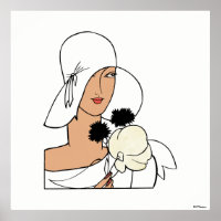 Vintage Art Deco vrouw met bloemen en hoed C