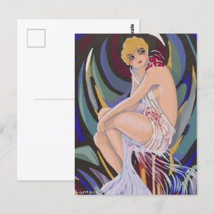Vintage Art Deco vrouw met drapérieën van S. Chomp Briefkaart