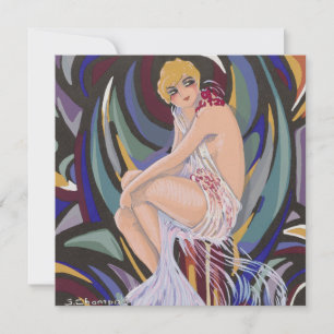 Vintage Art Deco vrouw met drapérieën van S. Chomp Kaart