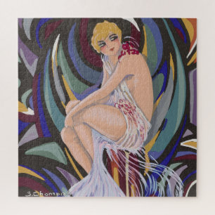 Vintage Art Deco vrouw met drapérieën van S. Chomp Legpuzzel