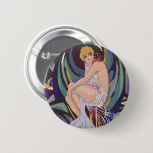 Vintage Art Deco vrouw met drapérieën van S. Chomp Ronde Button 5,7 Cm