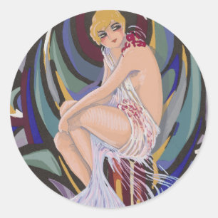 Vintage Art Deco vrouw met drapérieën van S. Chomp Ronde Sticker