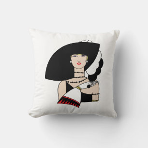 Vintage Art Deco vrouw met hoed handschoenen kleur Kussen