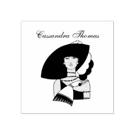 Vintage Art Deco vrouw met hoed handschoenen kleur Rubberstempel