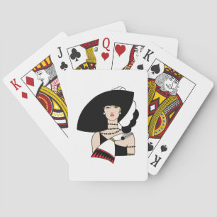 Vintage Art Deco vrouw met hoed handschoenen kleur Speelkaarten