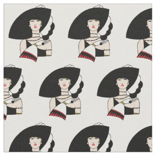 Vintage Art Deco vrouw met hoed handschoenen kleur Stof