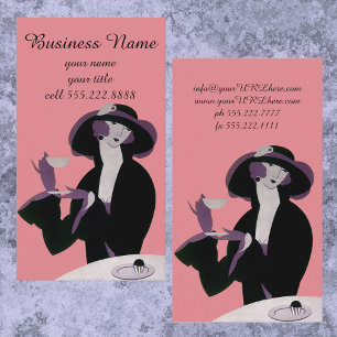 Vintage Art Deco Vrouw, Middagthee en Cupcake Visitekaartje