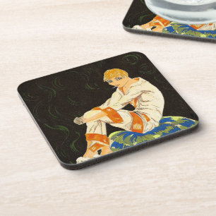 Vintage Art Deco Vrouw, rokend door S. Chompre Bier Onderzetter