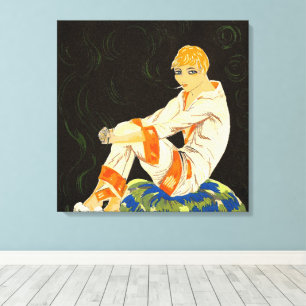 Vintage Art Deco vrouw, rokend door S. Chompre Canvas Afdruk